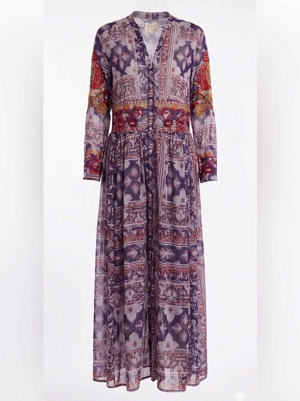 NWT BIYA by Johnny Was Duana Mesh Maxi Dress - Embroidered Boho Floral PM Medium